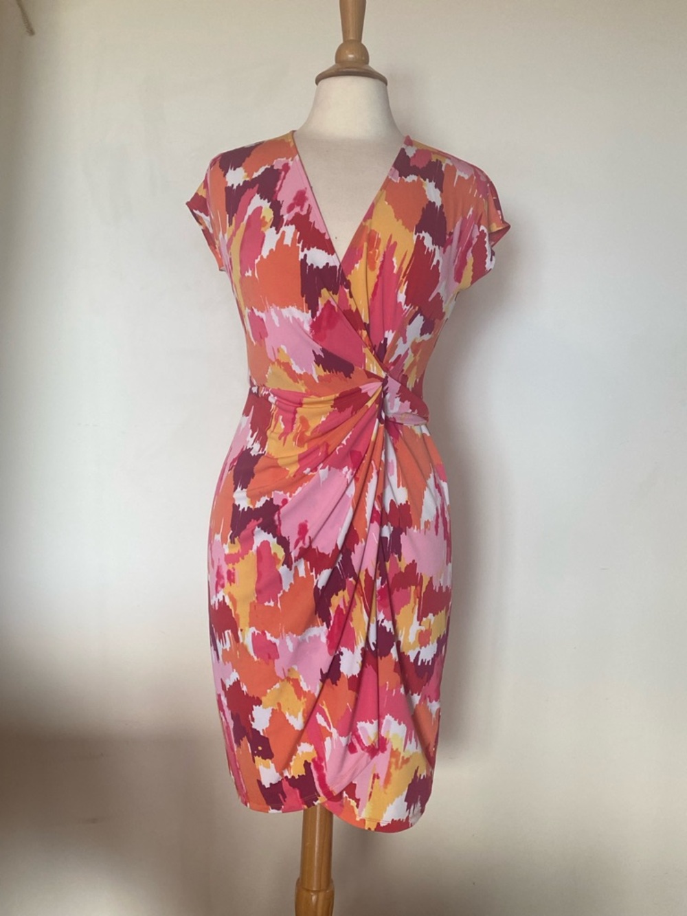 Maggy London Pink, Orange & Yellow Wrap Midi Dress